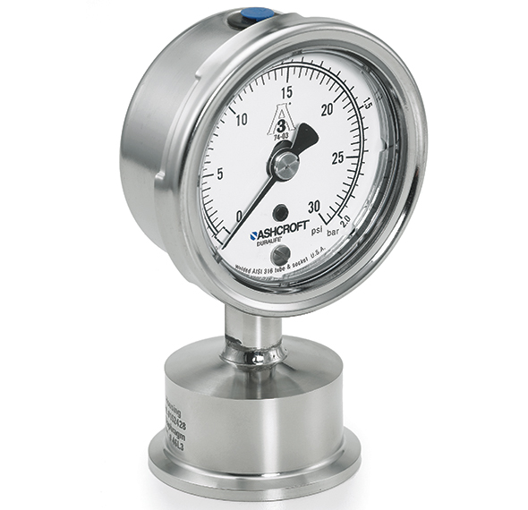 Manometro Sanitario Ashcroft 1032 Con Diaframma – 0-100 PSI, Attacco Tri-Clamp 1.5″ D2 (nuovo)
